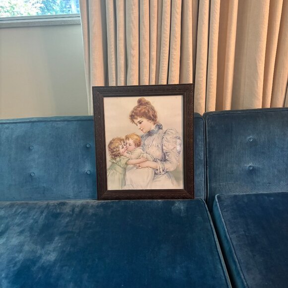 Antique "Baby First Kiss" Framed Print - Picture 4 of 5